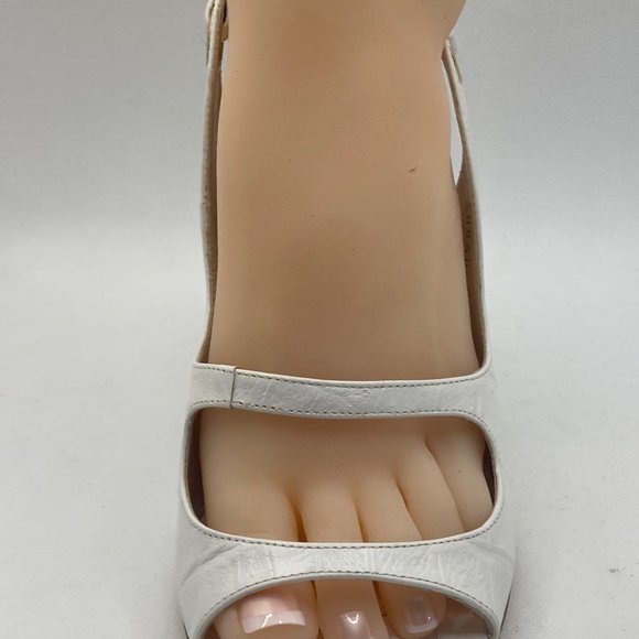 Giorgio Armani Ivory Leather and Textile Open-Toe Wedges Size 9 - Picture 4 of 14